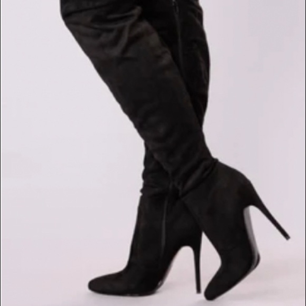 Soft suede thigh high black boot